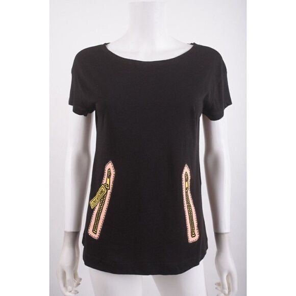 Love Moschino Womens T-Shirt Graphic Tee Zippers IT 40 US 4 Black NWT - Picture 1 of 6